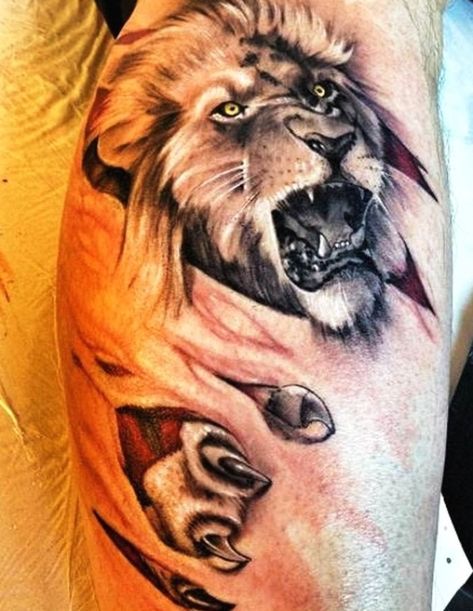 15 best 3d Lion King Tattoo images on Pinterest | Lion ... #tattooideas #mentattoo Lion Shoulder Tattoo, Leopard Print Tattoos, Lamb Tattoo, Claw Tattoo, Tatoo 3d, Tier Tattoo, 3d Lion, Mens Lion Tattoo, Lion Tattoos