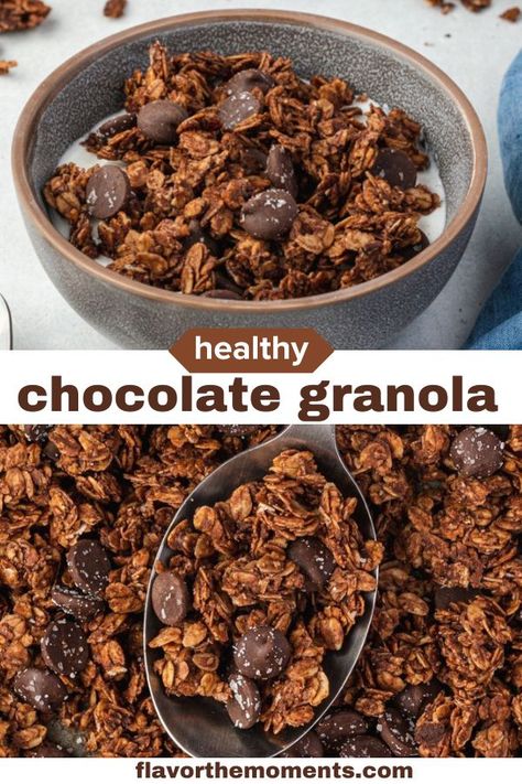 Healthy Gronala, Gronala Recipes, Granola Diy, Healthy Chocolate Granola, Homemade Chocolate Granola, Protein Granola Recipe, Chocolate Granola Recipe, Diy Granola, Soft Granola