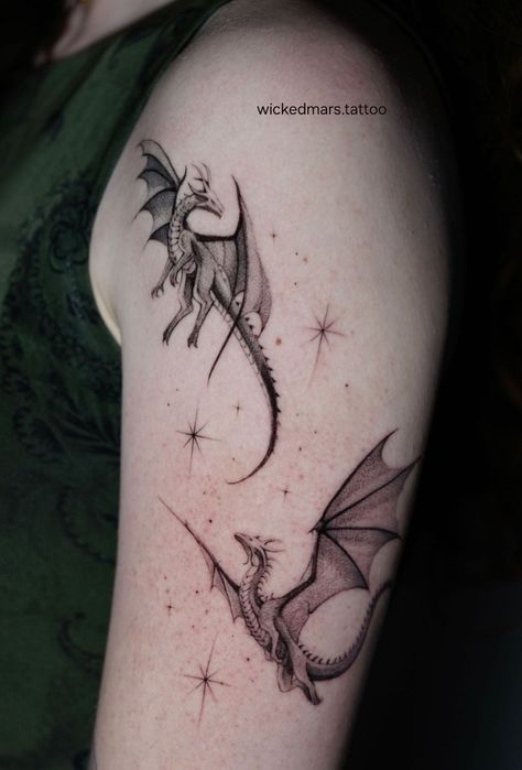 dragon tattoo Fairy Dragon Tattoo For Women, 2 Dragon Tattoo Designs, Fairy And Dragon Tattoo, Winged Dragon Tattoo, Dragon Ankle Tattoo, Western Dragon Tattoo, Treasure Planet Tattoo, Dragon Tattoo Shoulder, Dragon Thigh Tattoo