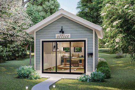 Home Office Studio - Architectural Designs She Shed Office, Office Shed, Shed Makeover, Shed Office, Backyard Studio, Office Plan, Backyard Office, Outdoor Office, Backyard Sheds