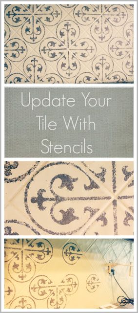 4x4 Tile Stencils, Stenciled Tile Backsplash, Stencil Backsplash, Backsplash Stencil, Stenciled Tile, Stencil Tile, Fireplace Makeovers, Rustoleum Chalked, Leftover Tile