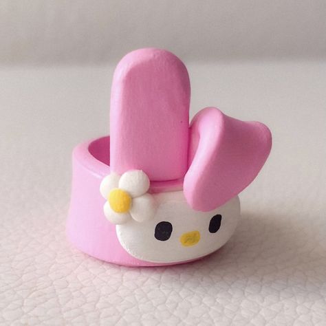 my melody ring kawaii sanrio aesthetic japanese anime cute y2k clay jewelry inspo statement rings hello kitty Cincin Diy, Fimo Ring, Diy Clay Rings, Polymer Clay Ring, Clay Ring, Clay Rings, Tanah Liat, Indie Jewelry, Clay Diy Projects