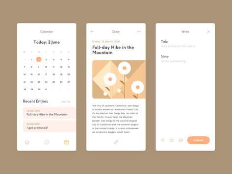 Diary UI by Cindy Natassia on Dribbble Symptom Journal, Memo App, Diary App, Journal App, Diary Design, Uiux Design, Diary Writing, Ui Design Website, Branding Mood Board