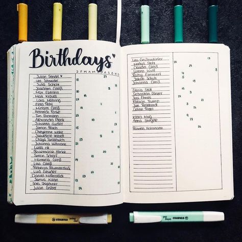 Birthday Tracker Ideas, Bullet Journal Birthday Tracker, Birthday Bullet Journal, Weekly Log, Tracker Ideas, Birthday Tracker, Bullet Journal Paper, Bullet Journal Aesthetic, Bullet Journal Notebook