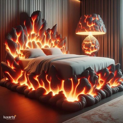 Lava-Inspired Bed: Sleep in the Fiery Depths of Style 19 Strange Furniture, Garage Workspace, Rich Wealthy, Wealthy Life, Fancy Bedroom, Groovy Art, Amazing Bedroom Designs, Molten Lava, Dragon Wall