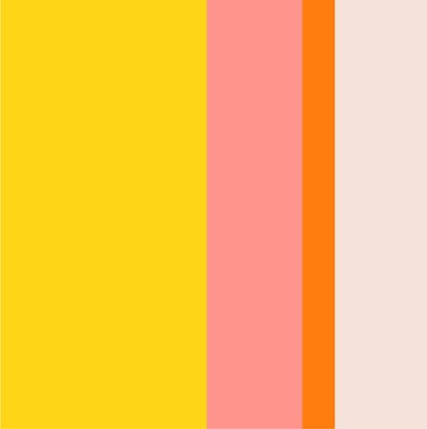 Bright warm, and cheerful brand color palette with bright yellow, pink, orange and neutals to balance it out.  Perfect palette for someone who wants a quirky bright pastel palette. Colors That Go With Bright Yellow, Bright Yellow Colour Palette, Color Palette Yellow Pink, Pink Orange Yellow Color Palette, Bright Yellow Color Palette, Quirky Color Palette, Pink Yellow Color Palette, Pink Orange Color Palette, Colour Palette Yellow