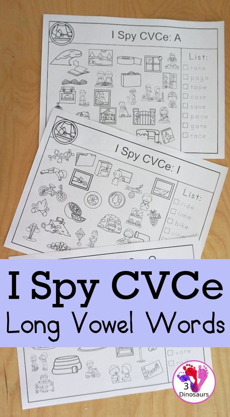 Cvc Cvce Worksheet, Long I Activities Kindergarten, Cvc And Cvce Activities, Long I Activities First Grade, Long Vowel Activities Kindergarten, Long A Worksheets 1st Grade, Long A Activities Kindergarten, Long I Activity, I Spy Cvc Words Free