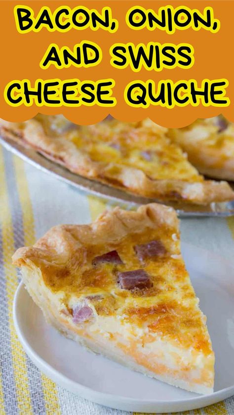 Bacon, Onion, and Swiss Cheese Quiche Swiss Cheese Quiche Recipe, Bacon Onion Quiche, Deep Dish Pie Crust, Swiss Cheese Quiche, Bacon And Cheese Quiche, Cheese Quiche Recipe, Deep Dish Pie, Onion Quiche, Flaky Pie Crust Recipe