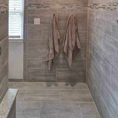 Doorless Master Shower - Photos & Ideas | Houzz Long Shower Ideas Master Bath, Closed In Shower Ideas, Curbless Doorless Shower Ideas, Onyx Shower Ideas Walk In Master Bath, Shower With No Door Walk In, Master Bath Shower Design Ideas, Convert Tub To Shower Walk In, Roman Shower Walk In Master Bath, Glassless Shower Walk In