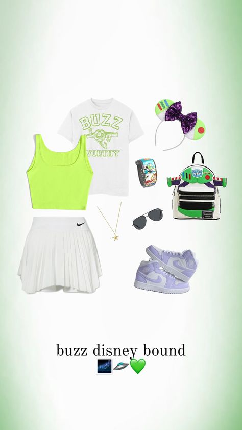 buzz lightyear disney bound 🛸💚 #disney #disneyworld #disneyland #disneyoutfit #disneybound #buzzlightyear #toystory #disneyaesthetic #vibes #outfit #outfitinspo #fun #magic #vibes #art#beauty Family Disney Outfits, Disney Park Outfit, Disney Reveal, Disney Trip Outfits, Vibes Outfit, Disney Themed Outfits, Disney College Program, Cute Disney Outfits, Disneyland Outfits