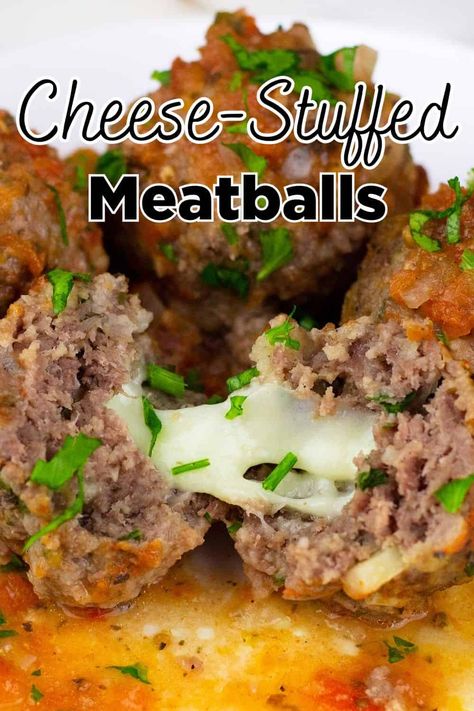 Pork Burger Recipes, Cheese Filled Meatballs, Meatballs Stuffed With Mozzarella, Italian Meatloaf, Cheesy Meatballs, Stuffed Meatballs, Mozzarella Stuffed Meatballs, Cheese Stuffed Meatballs, Meatball Sub