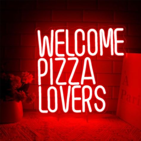 Qaero Welcome Pizza Lovers Neon Sign, Dimmable Red LED Pizza Storefront Neon Light Sign, Pizza Signage Welcome Wall Sign, USB Powered for Bar Room Kitchen Hotel Shop Store Wall Decor Personalized Pizza Signage, Pizza Sign, Pizza Store, Welcome Wall, Fun Vibes, Bar Room, Novelty Lighting, Pizza Lovers, Pizza Party