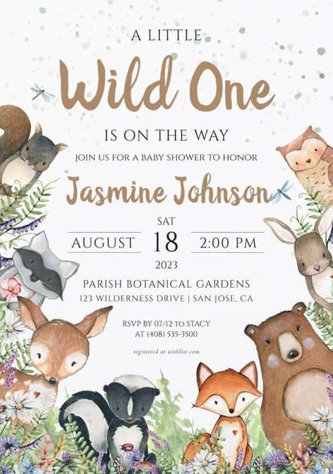 Woodland Invitation Template, Woodland Baby Shower Theme Invitations, Woodland Theme Invitations, Forest Birthday Invitations, Forest Friends Baby Shower Ideas, Wild Animal Baby Shower, Forest Animals Baby Shower Ideas, Baby Shower Forest Animals, Forest Baby Shower Ideas