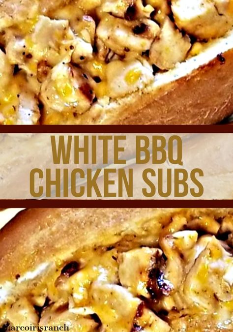 Bbq Chicken Subs, White Bbq Chicken, Chicken Sub Sandwich Recipes, White Bbq Chicken Subs, Sub Sandwich Ideas, Chicken Subs, Bbq Sauce Ingredients, White Bbq Sauce, Bbq Chicken Sandwich