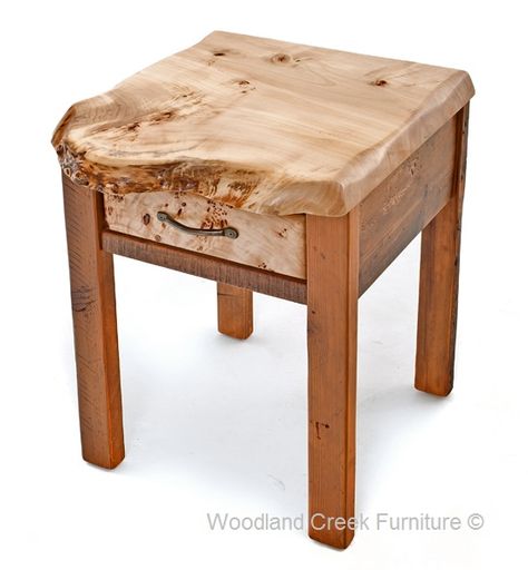 Live Edge Nightstand End Tables, Live Edge End Table, Live Edge Wood Furniture, Rustic End Tables, Barnwood Furniture, Live Edge Furniture, Wood End Table, Western Furniture, Bedroom Furnishings