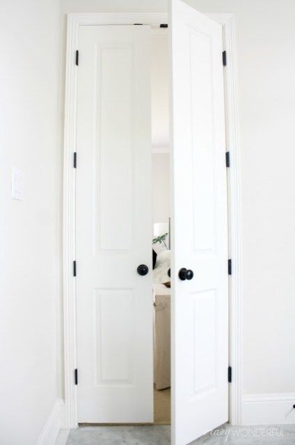 black door hinges installed - Crazy Wonderful Black Door Hinges, Bathroom Door Ideas, Door Alternatives, Top Bathroom Design, Bilik Air, Double Door Design, White Door, Door Design Interior, White Doors