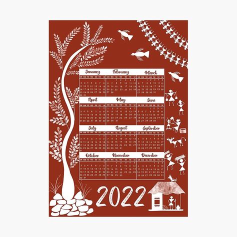 Get my art printed on awesome products. Support me at Redbubble #RBandME: https://www.redbubble.com/i/photographic-print/2022-Indian-calendar-folk-art-calendar-Warli-art-calendar-by-HariniArts/100079319.6Q0TX?asc=u Indian Calendar, Warli Art, Art Calendar, Indian Folk Art, Indian Home Decor, Calendar Design, Paper Art, Photographic Print, Folk Art