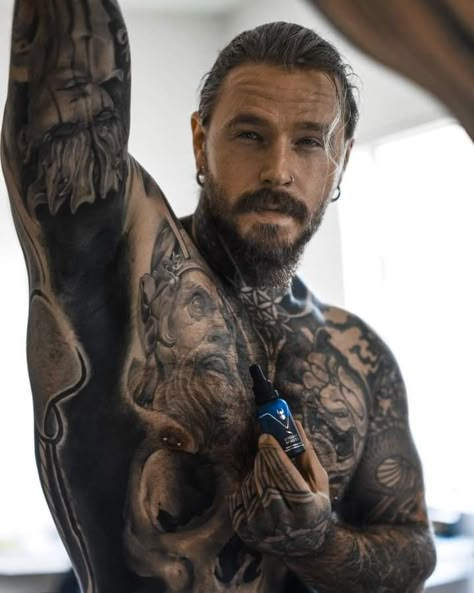 Kevin Creekman, Tatted Men, Viking Men, Back Of Shoulder Tattoo, Chest Tattoo Men, Day Countdown, Inked Men, Hair Flip, Shirtless Men