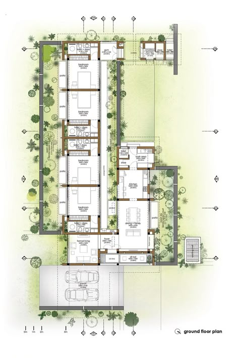 Gallery of The Walls and Vaults House / LIJO.RENY.architects - 35 Linear House Plans, Courtyard House Plans, Kerala House Design, Architectural Floor Plans, Courtyard House, Ground Floor Plan, Small House Plans, Architecture Plan, Plan Design