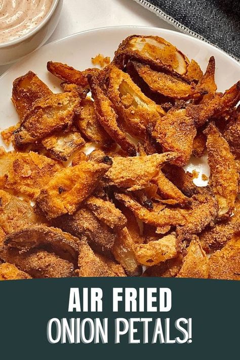 Crispy Mini Blooming Onions In Air Fryer, Air Fried Onion Petals, Fried Onion Petals Recipe, Onion Pedals Air Fryer, Air Fried Onion Straws, Onion Chips Fried, Longhorn Onion Petals Recipe, Air Fryer Onion Patties, Air Fried Onions