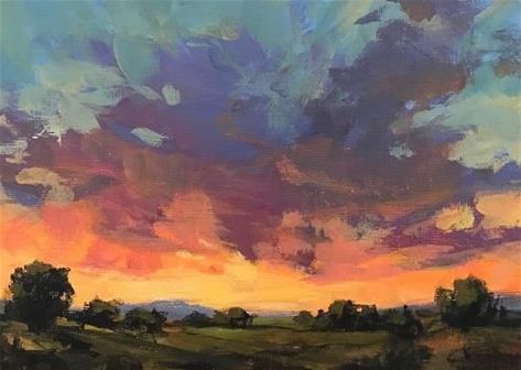 Modern Landscape Painting, Kate Olsen, Modern Landscape, Cloud Art, Sky Painting, Cloud Painting, Nature Art Painting, Sunset Painting, Mary Kate