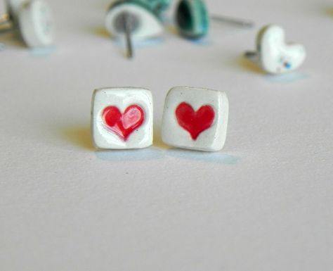 Transparent Coat, Ceramic Jewerly, Jewelry Box Plans, Heart Geometric, Diy Jewelry To Sell, Ceramic Square, Everyday Earrings Studs, Ceramic Earrings, Keramik Design