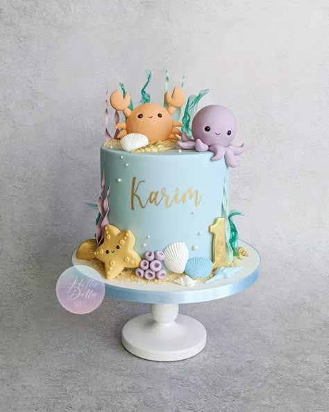 2 The Sea Birthday Cake, 1st Birthday Party Ideas Under The Sea, Under The Sea Cake Decorations, Pink Under The Sea Cake, Under The Ocean Birthday Party, Under Sea Theme Cake, Undersea Cake Ocean Themes, 2nd Birthday Under The Sea Theme, Birthday Theme Under The Sea