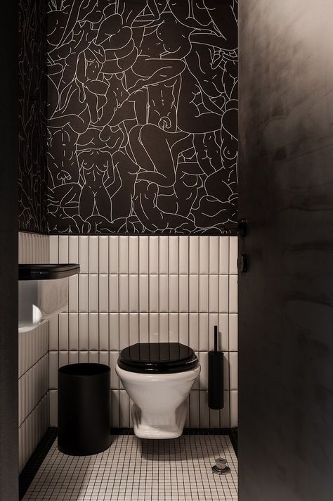 Bar Toilet Design Ideas, Toilet Bar Design, Small Bar Bathroom Ideas, Bar Toilet Design, Restaurant Restroom Design, Punk Interior Design, Art On Floor, Bar Bathroom Ideas, Unique Bar Ideas