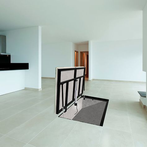 FLOOR ACCESS HATCH WITH MOTORISED OPENING - Hidex Floor Hatch, House Development, Storage Rooms, Flooring Laminate, Access Panel, Access Panels, Fiber Board, Interior Floor, Wood Flooring