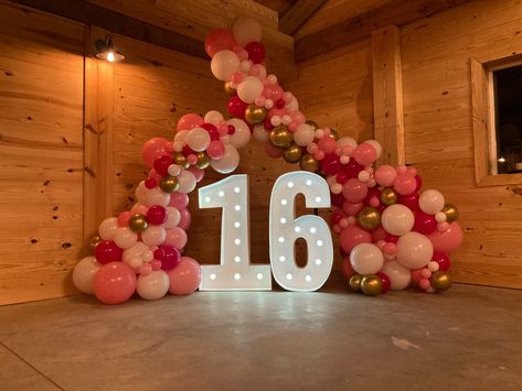 16 Marquee Numbers, Freestanding Balloon Arch, Marquee Numbers With Balloons, Sweet 16 Balloon Arch, Marquee Numbers, Sweet 16 Party Decorations, 16 Balloons, Sweet 16 Party, Decor Event