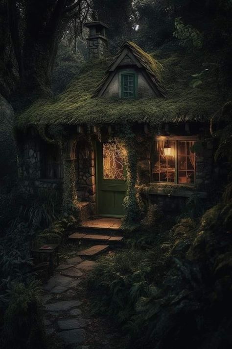 Witchy Cottage Living Room, Witch’s Cottage, Fantasy Cottage Art, Witch House Aesthetic, Cottage Core Design, Gothic Cottage, Cottage In The Forest, Witchy Cottage, Witch's Cottage