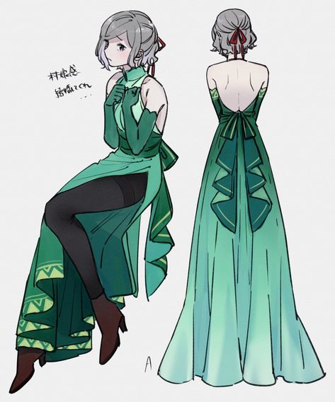 Oc Dress Ideas, Anime Dresses Design, Anime Dress Ideas, Anime Dress Reference, Fantasy Clothes Reference, Anime Outfit Design, Anime Dress Design, Dress Reference Drawing, Fantasy Clothing Drawing