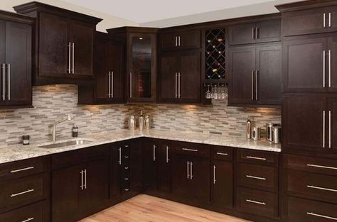 45 Mind Blowing Kitchen Cabinet Design Ideas  - Engineering Discoveries Espresso Kitchen Cabinets, Cabinets Corner, Espresso Kitchen, Brown Kitchen Cabinets, Walnut Kitchen, Kitchens Cabinets, Kitchen Ideas Dark Cabinets, Kitchen Ideas Dark, Kabinet Dapur