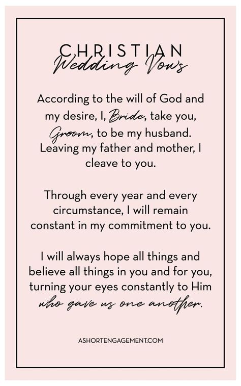 Christian wedding vows | Ideas for Writing Your Own Wedding Vows (plus a free sample script!) – A Short Engagement Vows Christian Wedding, Biblical Wedding Vows To Husband, Wedding Vows Christian Beautiful, Godly Wedding Vows, Christian Vow Renewal, Small Christian Wedding Ideas, Christian Wedding Vows Examples, Christian Wedding Vows To Husband, Christian Vows To Husband