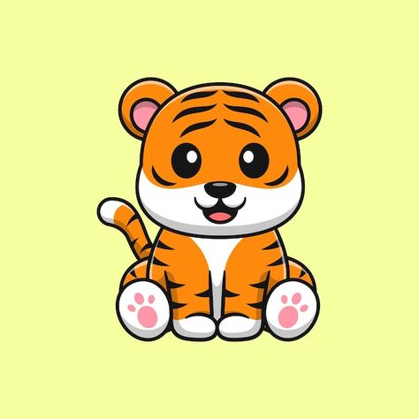 Cute Tigers Drawing, Tiger Cartoon Images, Easy Tiger Painting, Cute Tiger Drawing Cartoon, Tiger Cute Illustration, Cartoon Art Cute Animal, Cute Tiger Drawings, Cute Tiger Drawing Easy, Tiger Cute Art