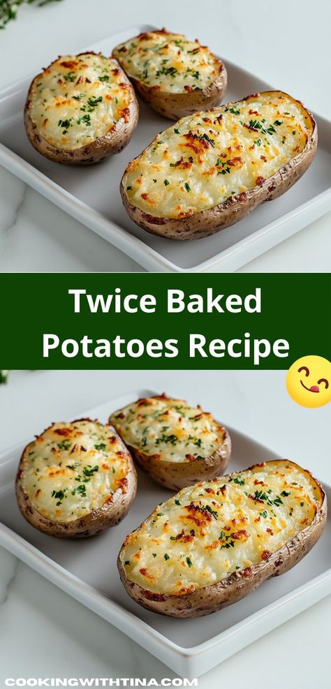 Enjoy the deliciousness of twice baked potatoes, where baked potatoes are scooped, mixed with savory ingredients, and returned to the oven. Simple to make, they’re a crowd-pleasing favorite. Baked Potatoes In The Oven, Twice Baked Potatoes Recipe, Easy Twice Baked Potatoes, Best Twice Baked Potatoes, Potatoes In The Oven, Potatoes In Oven, Baked Potato Recipes, Potato Recipes Side Dishes, Twice Baked