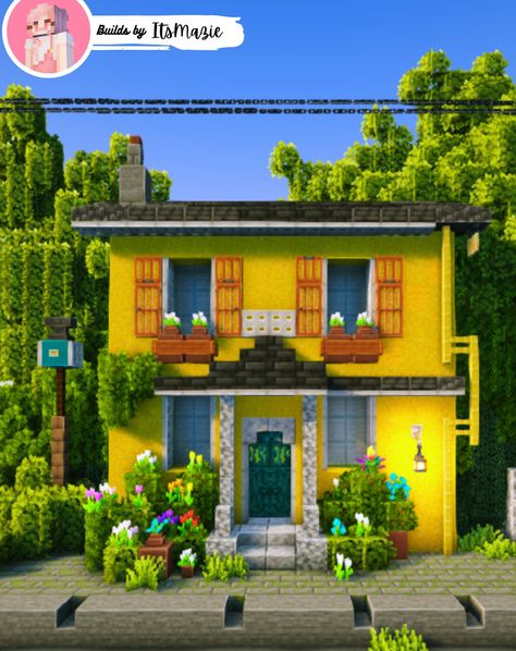 Minecraft Yellow street house. . . . .#minecraft #minecrafthouse #minecraftideas #foryou #minecraftbuilds Minecraft Town Building Ideas, Yellow Minecraft House, Minecraft Decor, Minecraft Video Games, Town Building, Cool Minecraft Creations, Minecraft Room, Minecraft City, Minecraft Inspo