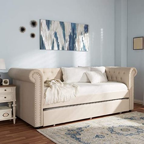 Baxton Studio 424-7325-Amz Aubrielle Modern And Contemporary Fabric Trundle Daybed, Twin, Grey Classic Sofa Designs, Sofa Daybed, Trundle Mattress, Twin Daybed With Trundle, Twin Daybed, Upholstered Daybed, Twin Mattress Size, Daybed With Trundle, Contemporary Fabric