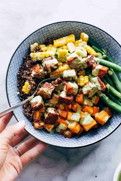 Sheet Pan BBQ Tofu! BBQ-spice-crusted baked tofu that's made in a snap. Serve it in bowls, add it to salads, or eat it straight off the pan! YUM. #vegan #tofu #mealprep | pinchofyum.com Bbq Tofu Bowl, Spicy Coleslaw, College Food, Vegetarian Mains, Bbq Tofu, Bbq Spice, Sheet Pan Dinners Recipes, Baked Tofu, Pan Meals