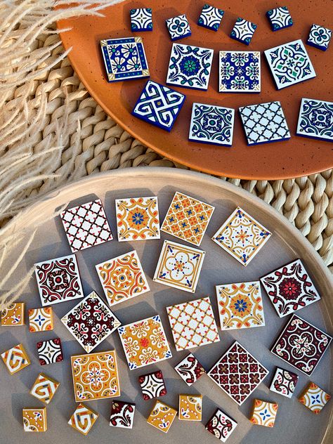 More new designs up on www.glitterydaisyy.com ❤️ Peranakan Tiles, Traditional Tile Design, Clay Arts, Terracotta Jewellery Designs, Jewelry Store Design, Ceramic Jewellery, Clay Keychain, Homemade Home Decor, Clay Canes