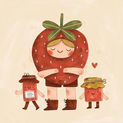 Strawberry Illustration Cute, Berry Drawing, Strawberry Kawaii, Strawberry Illustration, Strawberry Drawing, Fruit Aesthetic, Strawberry Aesthetic, Merry Berry, Sticker Inspo