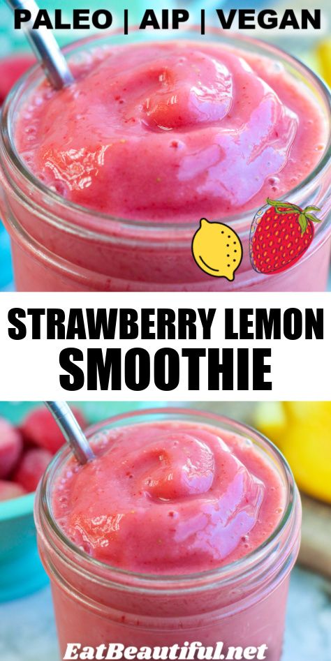 Strawberry Lemon Smoothie is super tart from fresh lemon juice, and it's rich with creamy strawberries. It's as much a healthy slushie as it is a smoothie -- full of tropical vibes and popping with flavor! Strawberry And Lemon Smoothie, Strawberry Lemonade Smoothie Recipe, Smoothie Recipes Ninja Blenders, Lemon Twist Strawberry Smoothie King, Smoothie Recipes Lemon, Fresh Fruit Smoothie Recipes Blenders, Frozen Strawberry And Banana Smoothie, Smoothies With Frozen Fruit Recipes, Sour Smoothie Recipes