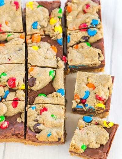 Bar Desserts Archives | Brown Eyed Baker Candy Bar Blondies, Monster Bars, Brown Eyed Baker, Halloween Candy Bar, Monster Cookie Bars, Bar Desserts, Caramel Chocolate Chip Cookies, Monster Cookie, Peanut Butter Oats