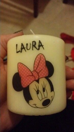 Minnie Mouse personalised candle handmade https://www.facebook.com/pages/Thorny-Tree-Gifts/972127826132391 Tree Gifts, Shot Glass, Minnie Mouse, Tableware, Glass, Gifts