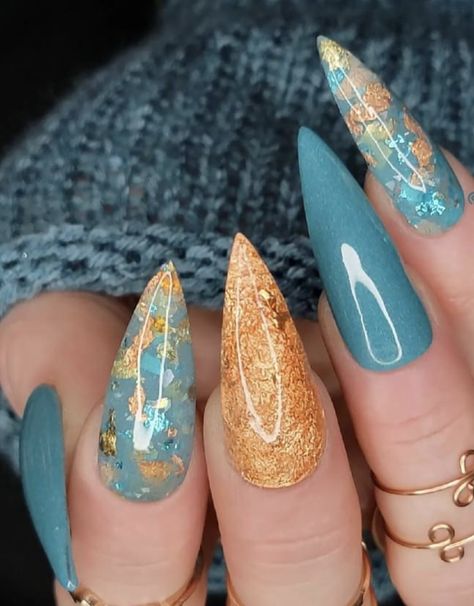 Ideas Uñas, Teal Nails, Turquoise Nails, Pinky Swear, Sassy Nails, October Nails, Vibrant Nails, Blush Nails, Foil Nails