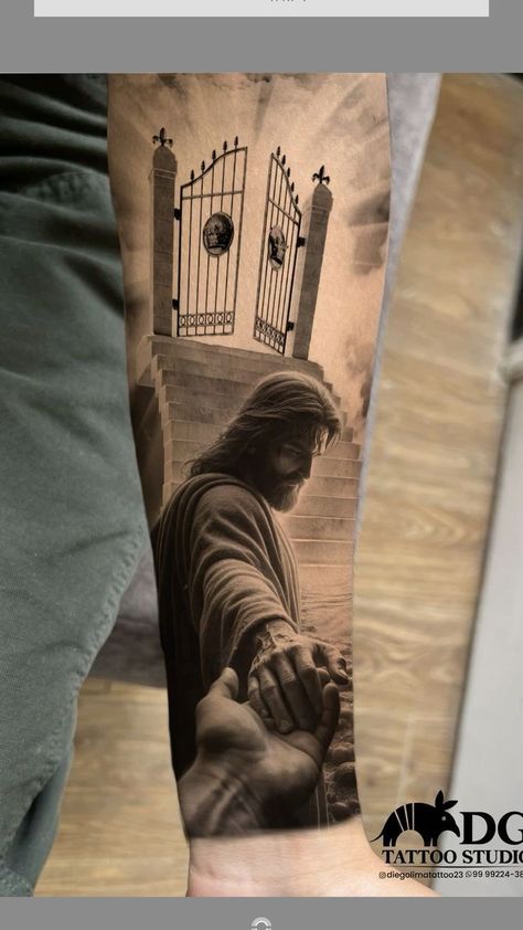 Jesus Piece Tattoo, Christian Tats, Tattoo Jesus Cristo, Jesus Forearm Tattoo, Jesus Tattoo Ideas, Christian Tattoos Men, Jesus On Cross Tattoo, Jesus Tattoo Sleeve, Jesus Tattoos