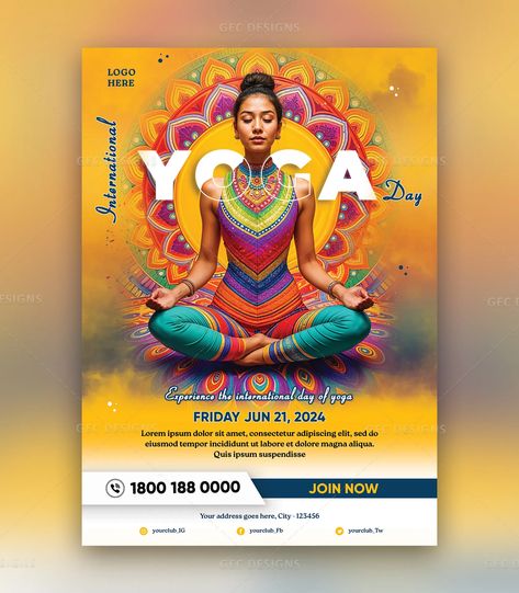 International Yoga Day, Yoga Classes Promotion Flyer Template Yoga Advertising, Yoga Words, Yoga Flyer, Promotion Flyer, Fitness Flyer, Creative Branding Design, Yoga Poster, Festival Flyer, Yoga Center