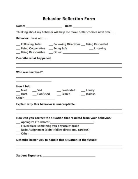 Behavior Reflection Form                                                                                                                                                      More Idioms Worksheet, Middle School Behavior, Behavior Reflection Sheet, Speech Worksheets, Behavior Contract, Think Sheets, Think Sheet, Figures Of Speech, Behavior Reflection