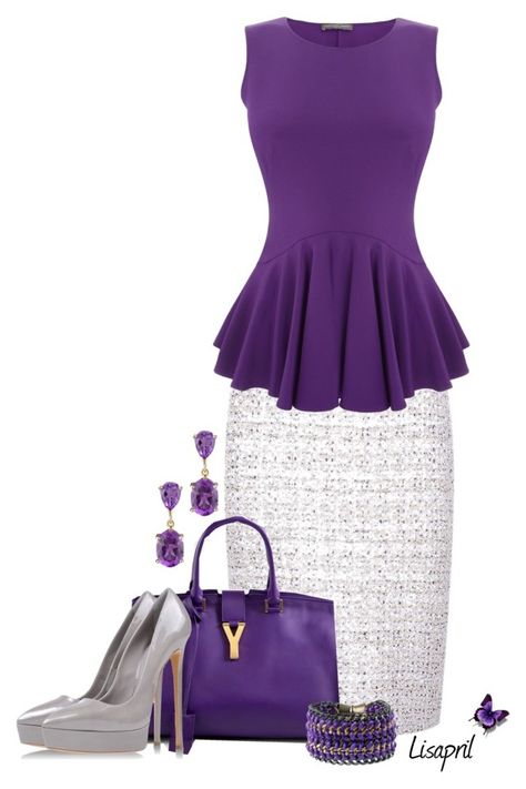 Purple Passion by lisapril on Polyvore featuring polyvore, fashion, style, Alexander McQueen, St. John, Casadei, Yves Saint Laurent, Bex Rox, A B Davis and clothing Purple Outfits, Looks Chic, Purple And White, Purple Fashion, Complete Outfits, Business Casual Outfits, Stylish Fashion, Work Fashion, Beautiful Fashion