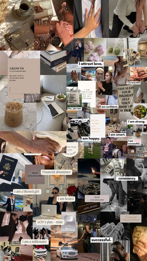 Wallpaper Healthy Lifestyle, Vision Board Themes, Online Vision Board, Creative Vision Boards, Vision Board Words, Vision Board Collage, Create A Vision Board, Rich Women Lifestyle, Manifesting Vision Board